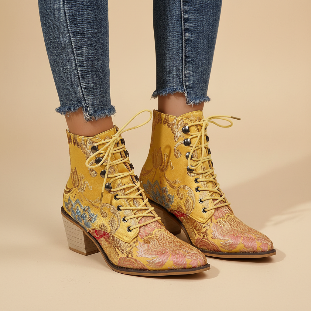 Δερμάτινα μποτάκια με λουλούδια