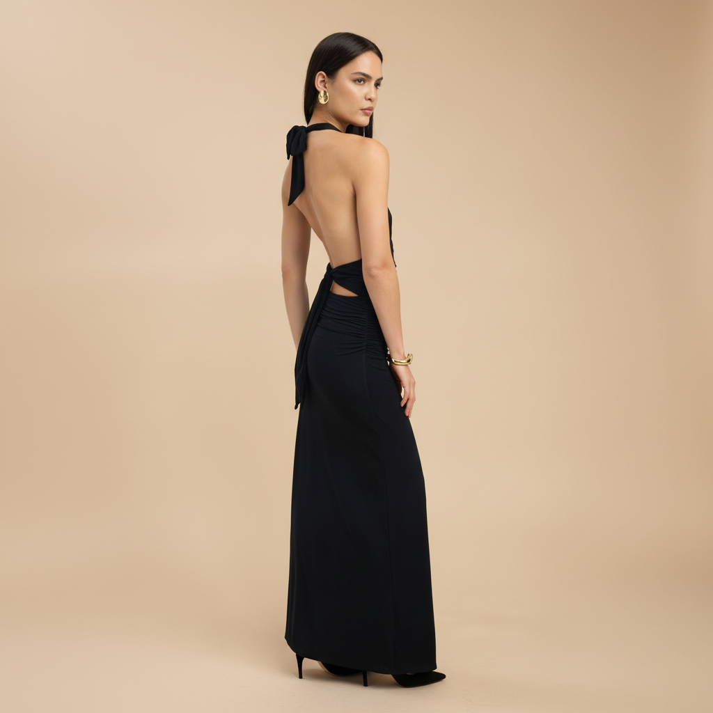 Lerata | Κομψό μακρύ φόρεμα με halter λαιμόκοψη