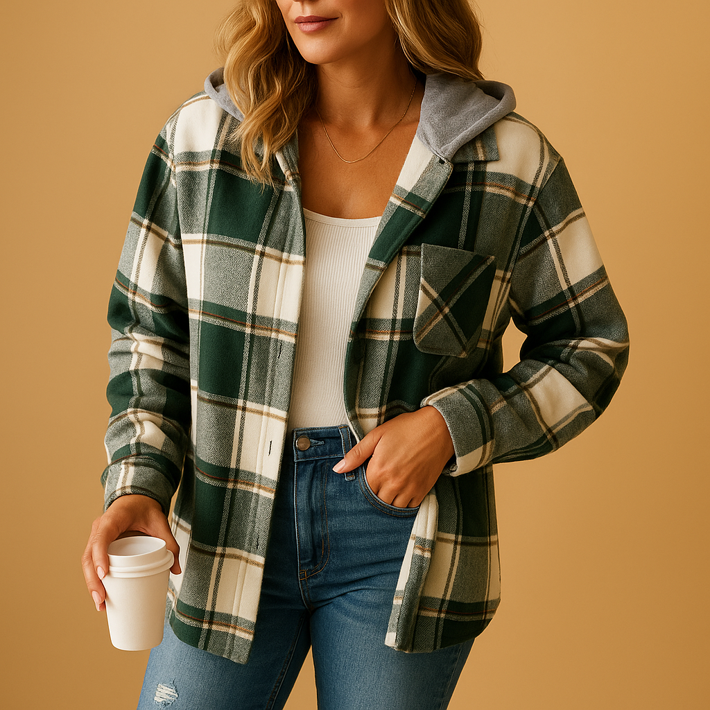 Καρό μπουφάν με κουκούλα για γυναίκες | Femke