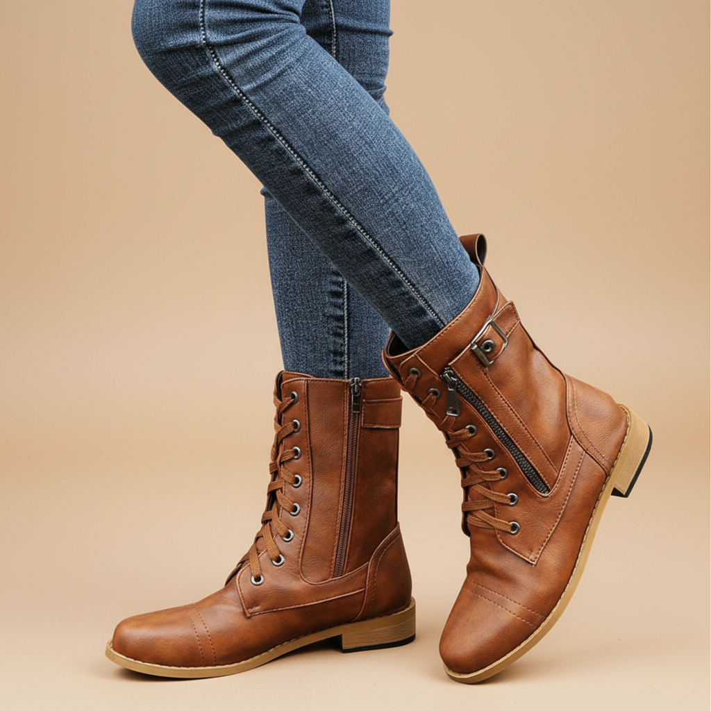 Κλασικά Δερμάτινα Μπότες με Κορδόνια