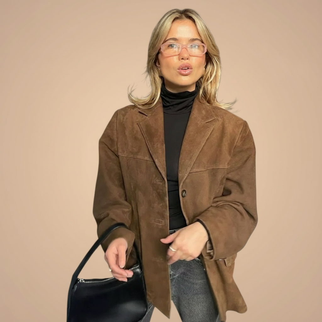 Κλασικό καφέ μπουφάν σουέντ