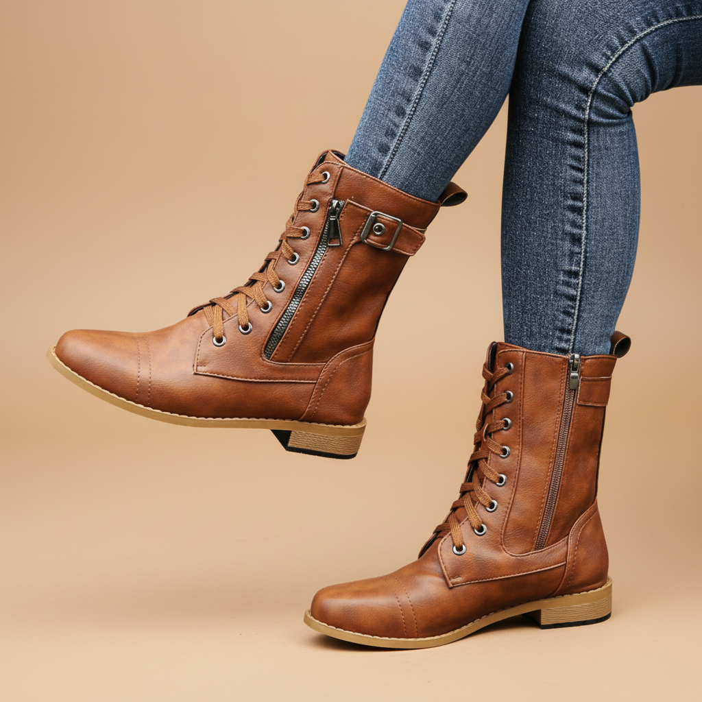 Κλασικά Δερμάτινα Μπότες με Κορδόνια