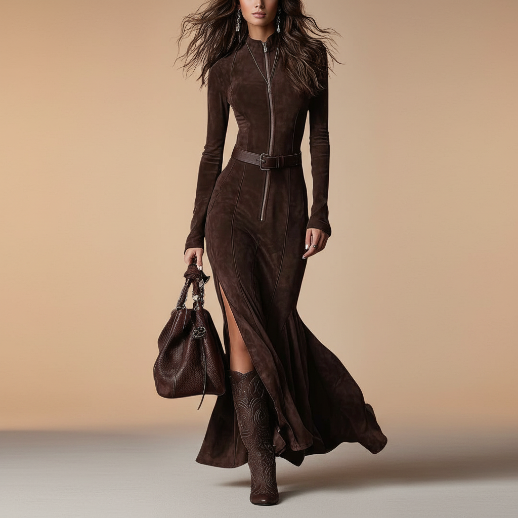 Κομψό Μακρύ Φόρεμα από Συνθετικό Δέρμα