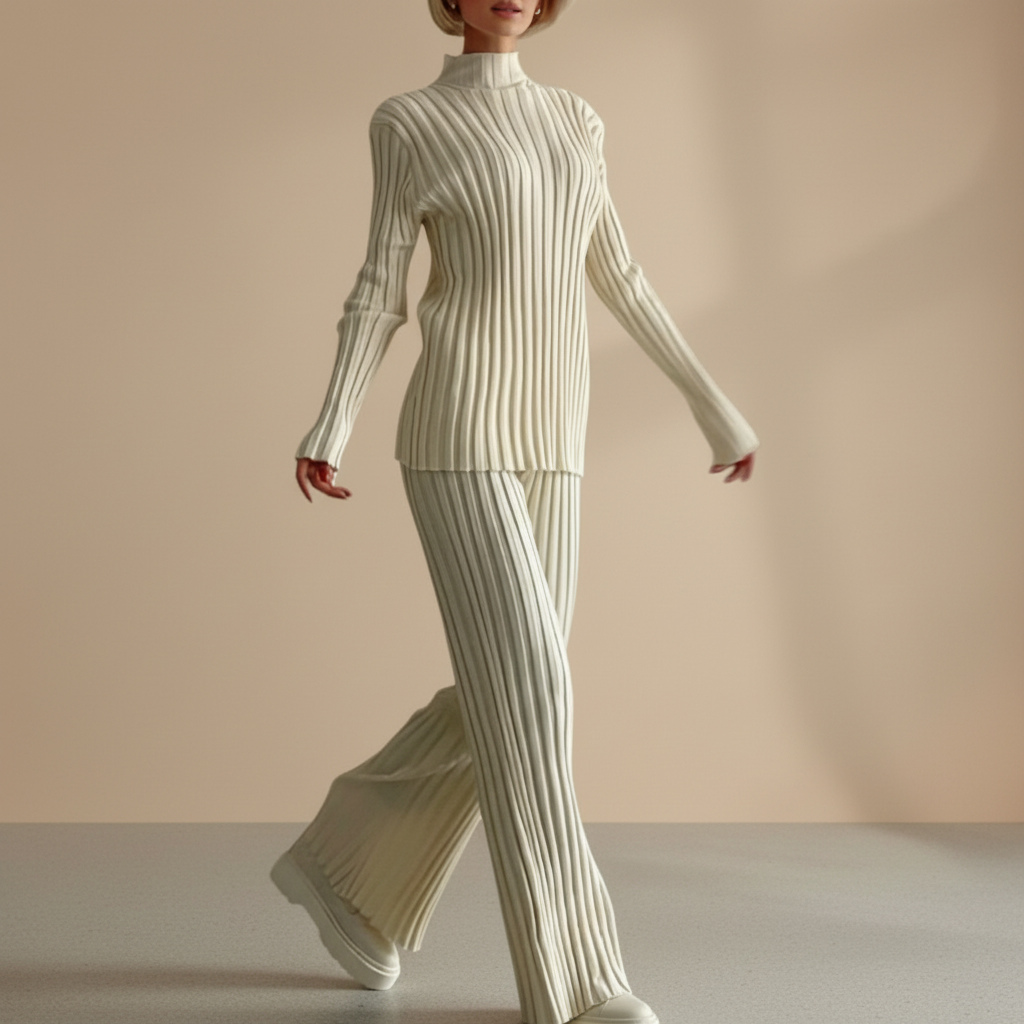 Κομψό πλεκτό σετ με μοντέρνες λεπτομέρειες