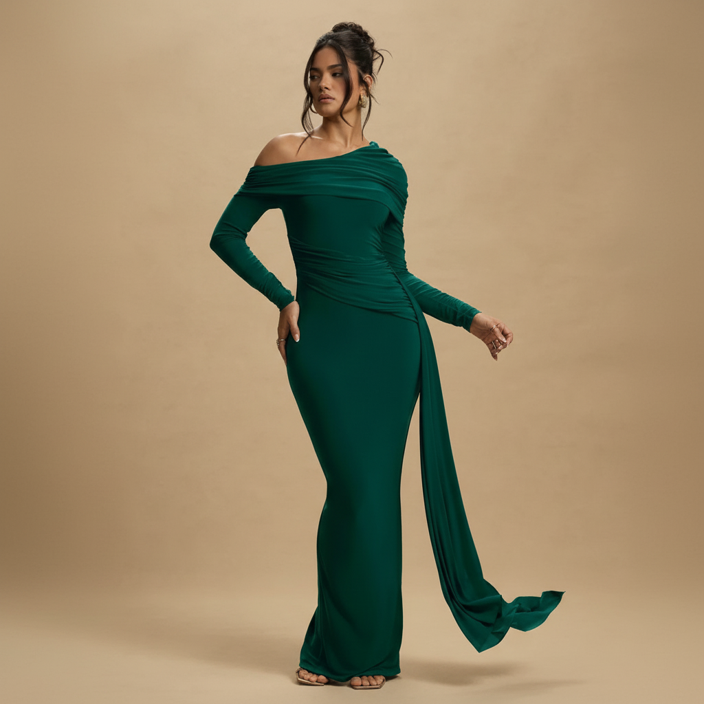 Maxi Sexy Φόρεμα με Μακριά Μανίκια