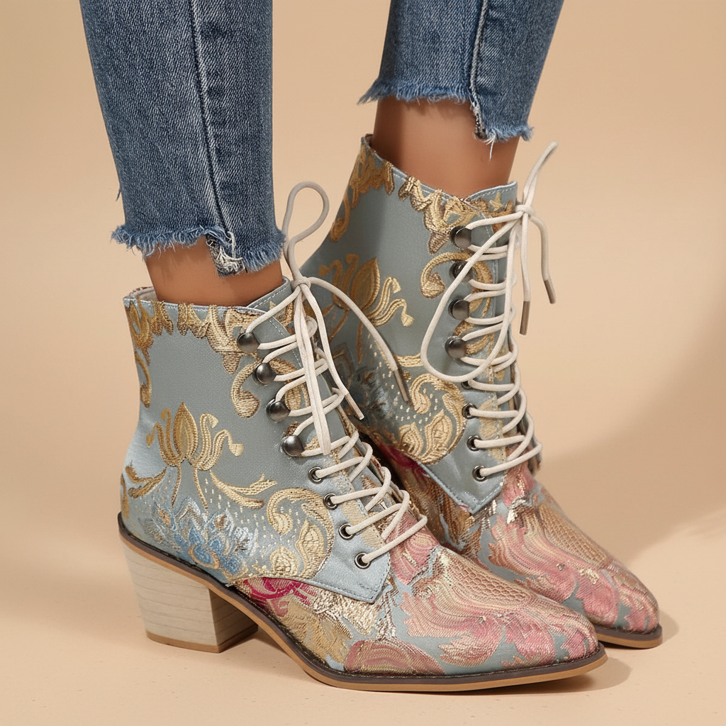 Δερμάτινα μποτάκια με λουλούδια