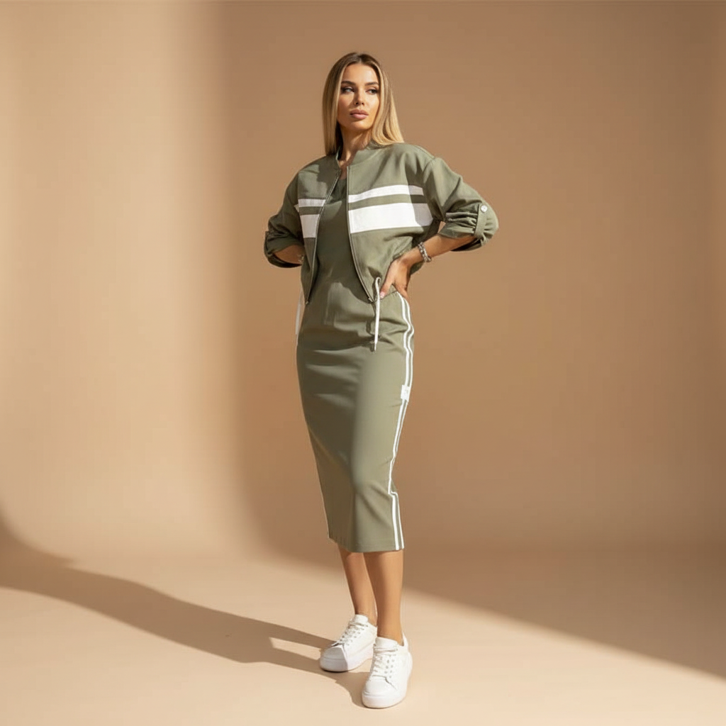 Γυναικείο Σετ Σακάκι με Όρθιο Γιακά & Φόρεμα